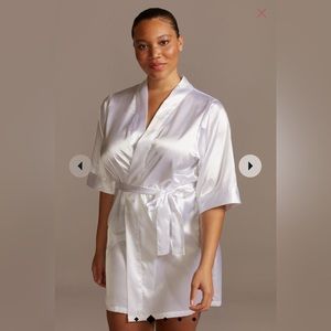 satin robe, embroidered with "Bride" with fuzzy bride slippers